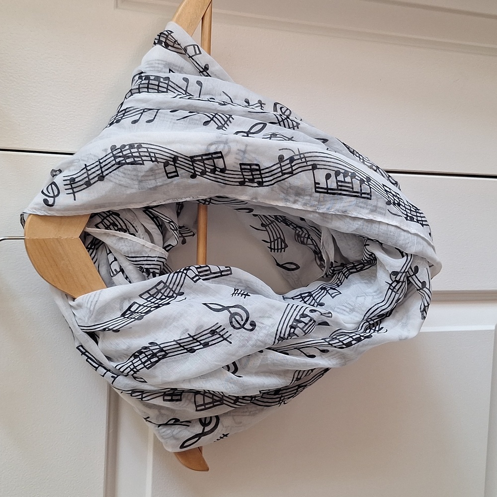 Black And White Music notes infinity scarf